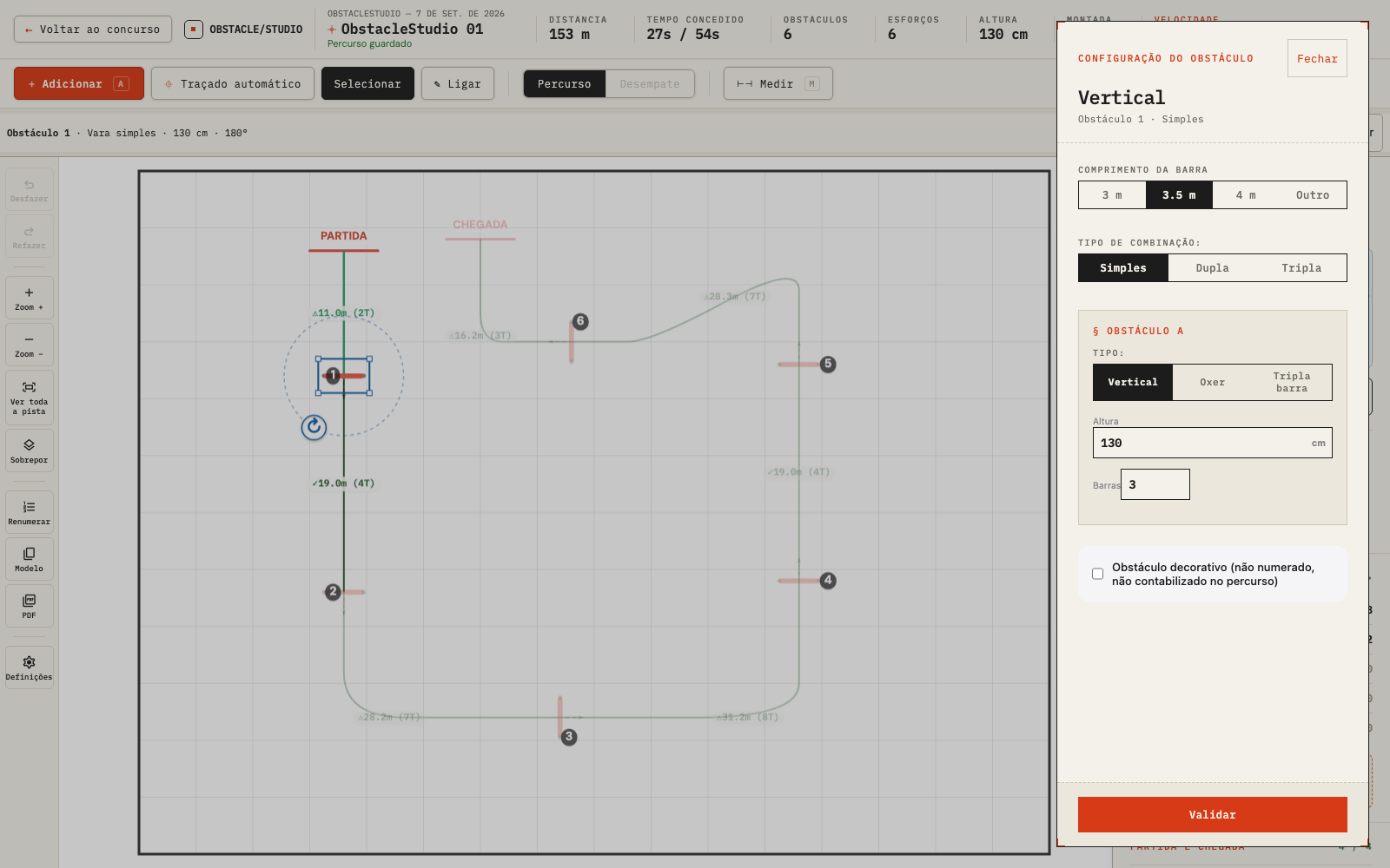 Editor de percurso ObstacleStudio